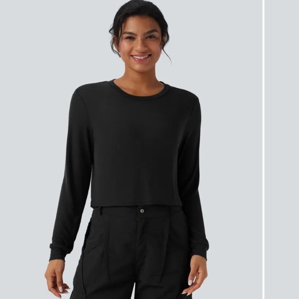 HALARA Black Round Neck Long Sleeve Casual Wool-Blend Top SZ XL NWT